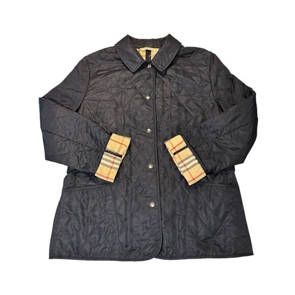 BURBERRY London Navy Blue Quilted Check Lined Jacket - Picture 3 of 13